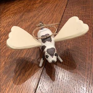 Dog angel wooden handmade ornament brown and white
